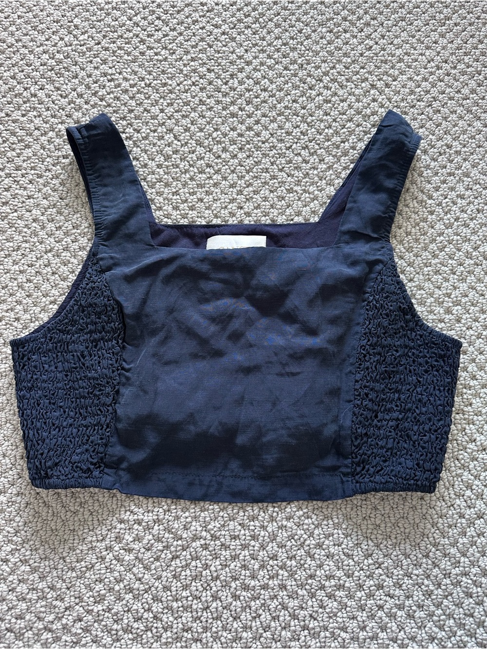 Sancia navy blue smocked silk cropped tank S